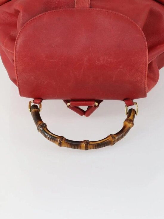 GUCCI Bamboo Backpack Leather Red Gold 003 2058 0016 Auth 156257